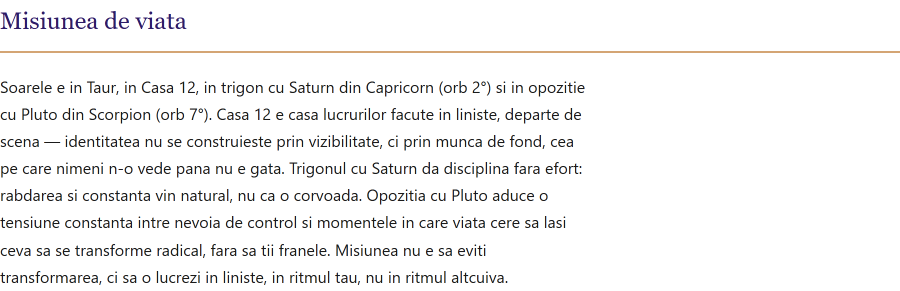 Interpretarea în proză, ancorată explicit în pozițiile și aspectele calculate